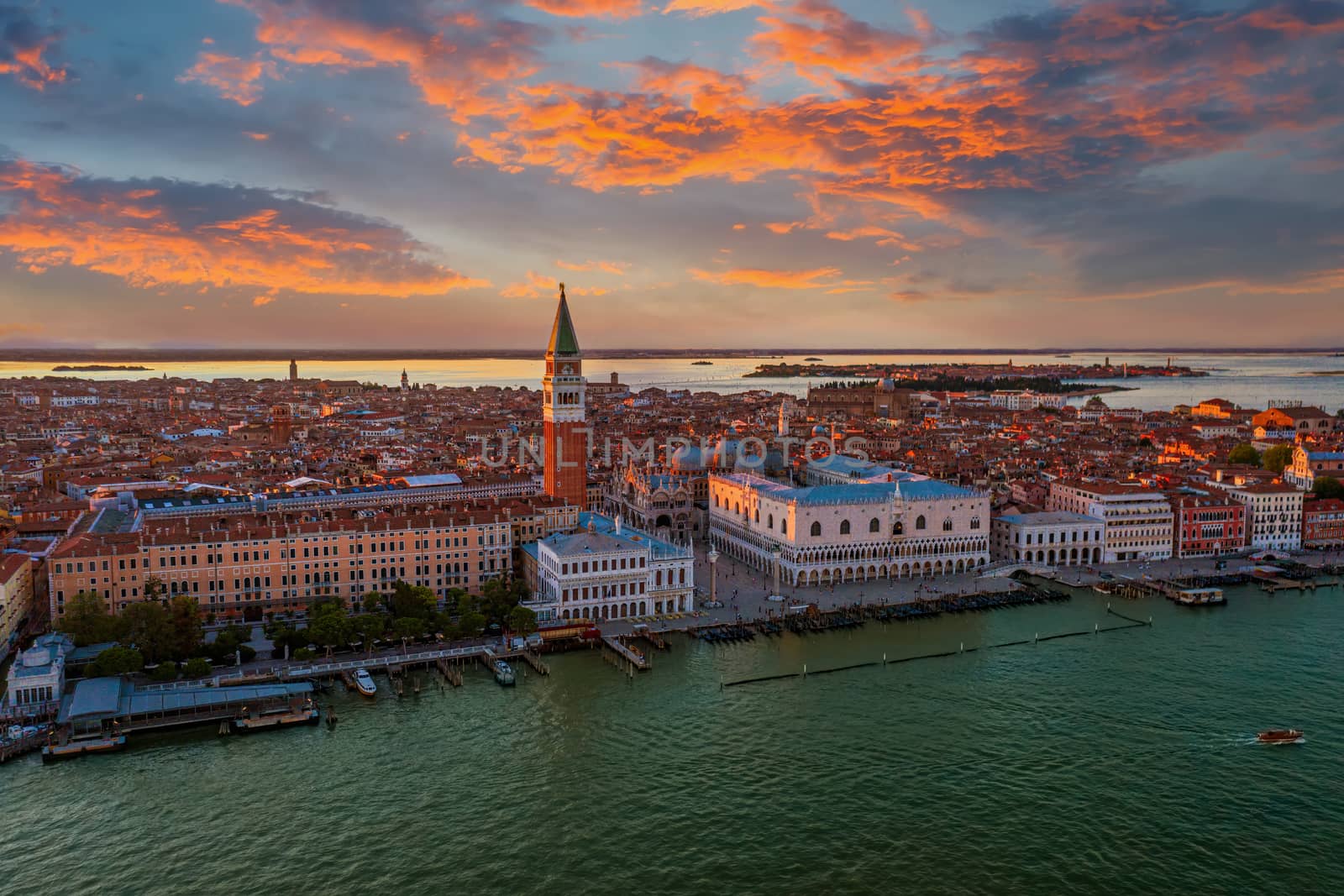 Beautiful Venice Skyline with Campanile and the Grand Canal during sunset by COffe