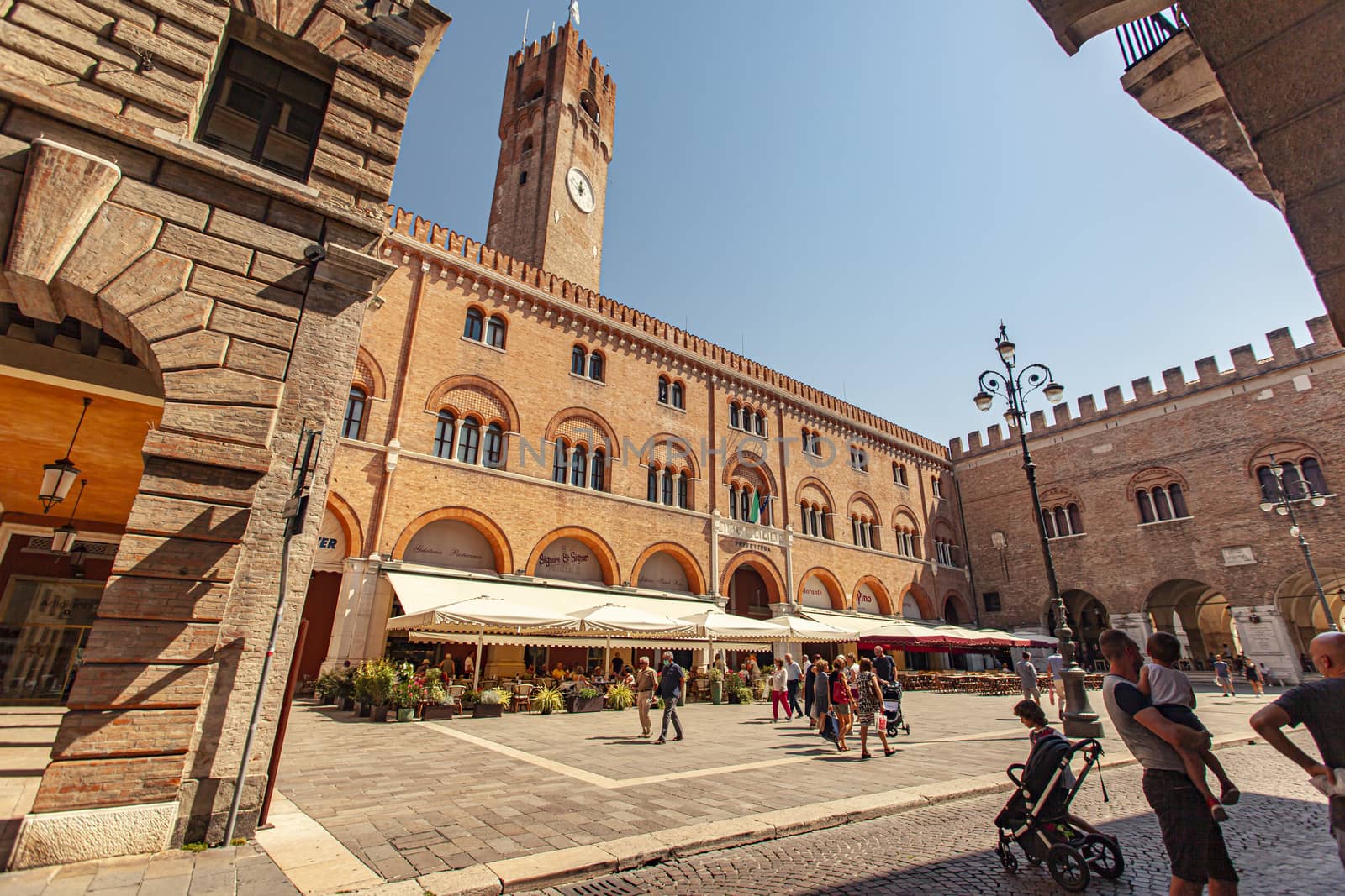 TREVISO, ITALY 13 AUGUST 2020: Piazza dei Signori in Treviso in Italy