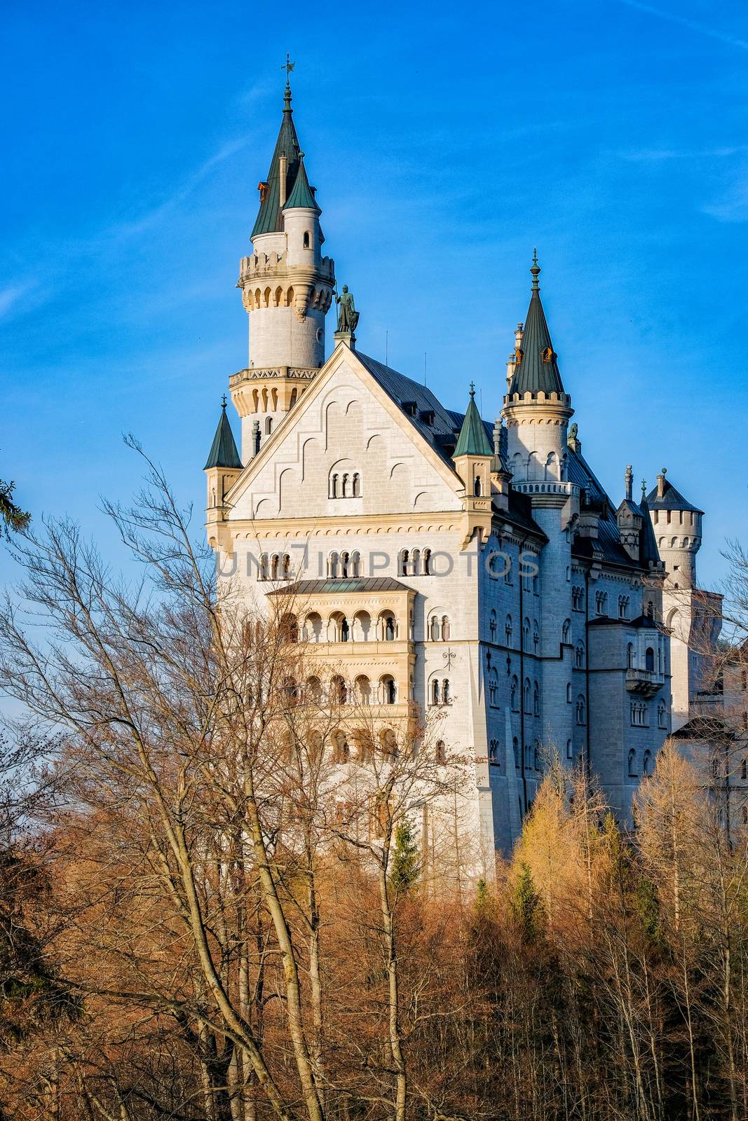 Beautiful view of world-famous Neuschwanstein Castle built for King Ludwig II on a rugged cliff near Fussen, southwest Bavaria, Germany