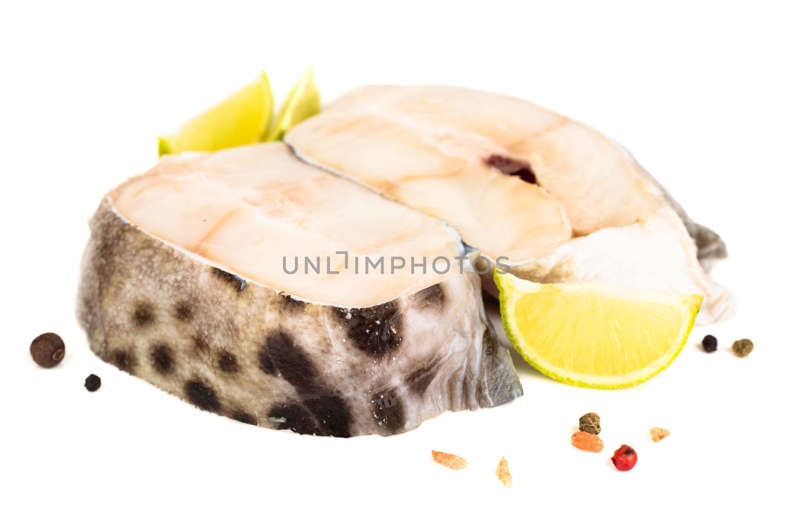 Raw catfish steak meat isolated by destillat