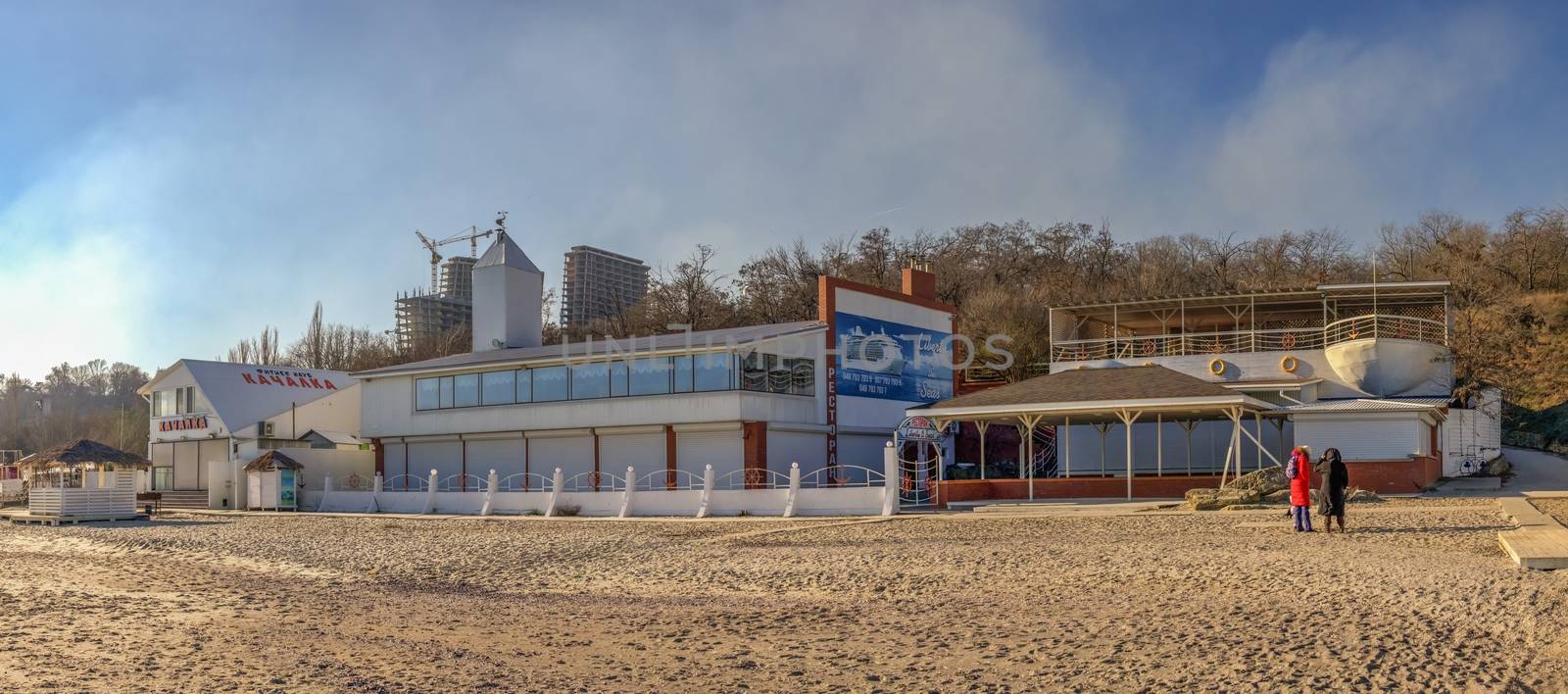 Odessa, Ukraine 12.04.2019. Dolphin Beach in Odessa on a sunny winter day