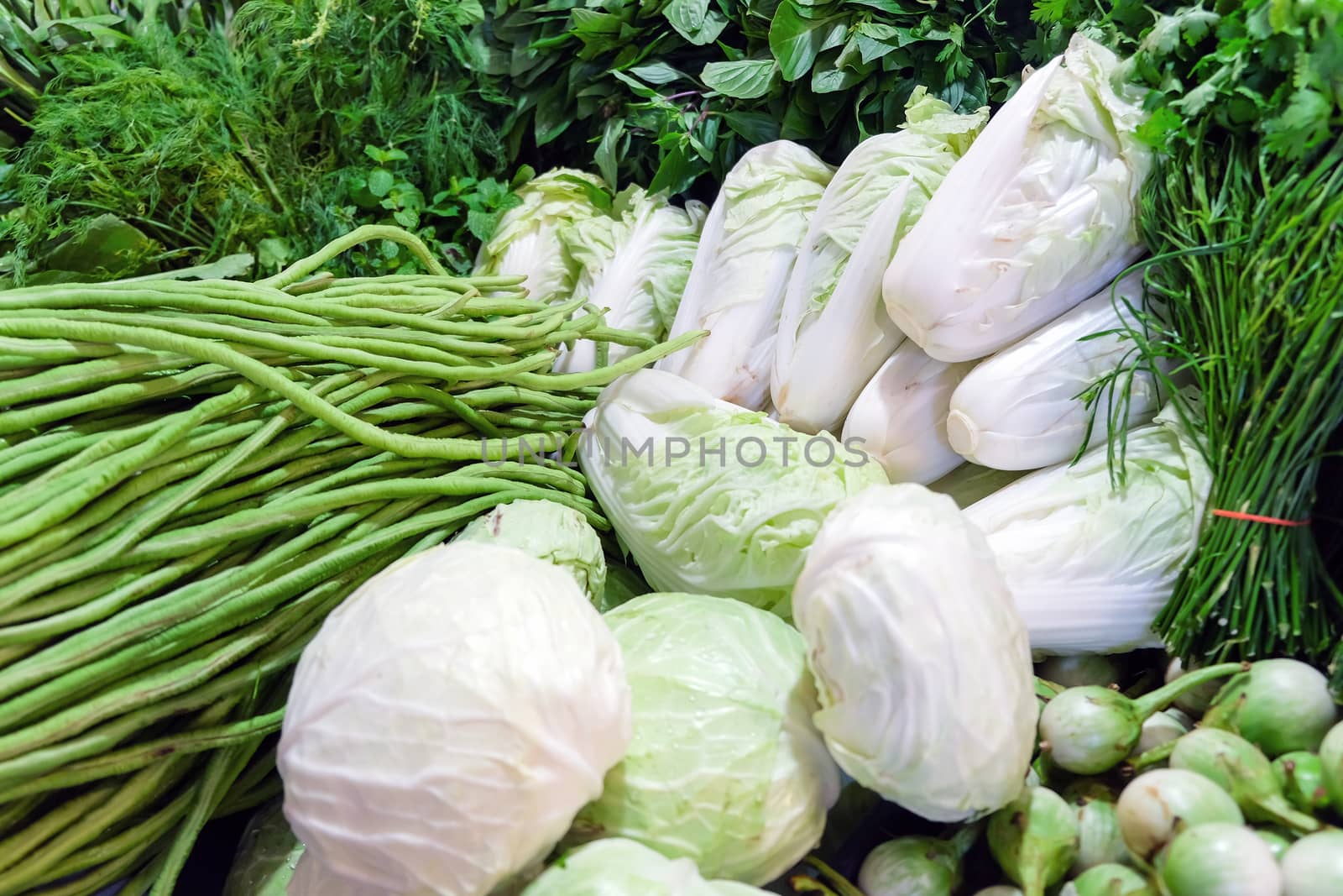 Image of Fresh Ripe Organic Vegetables in local market, Thailand