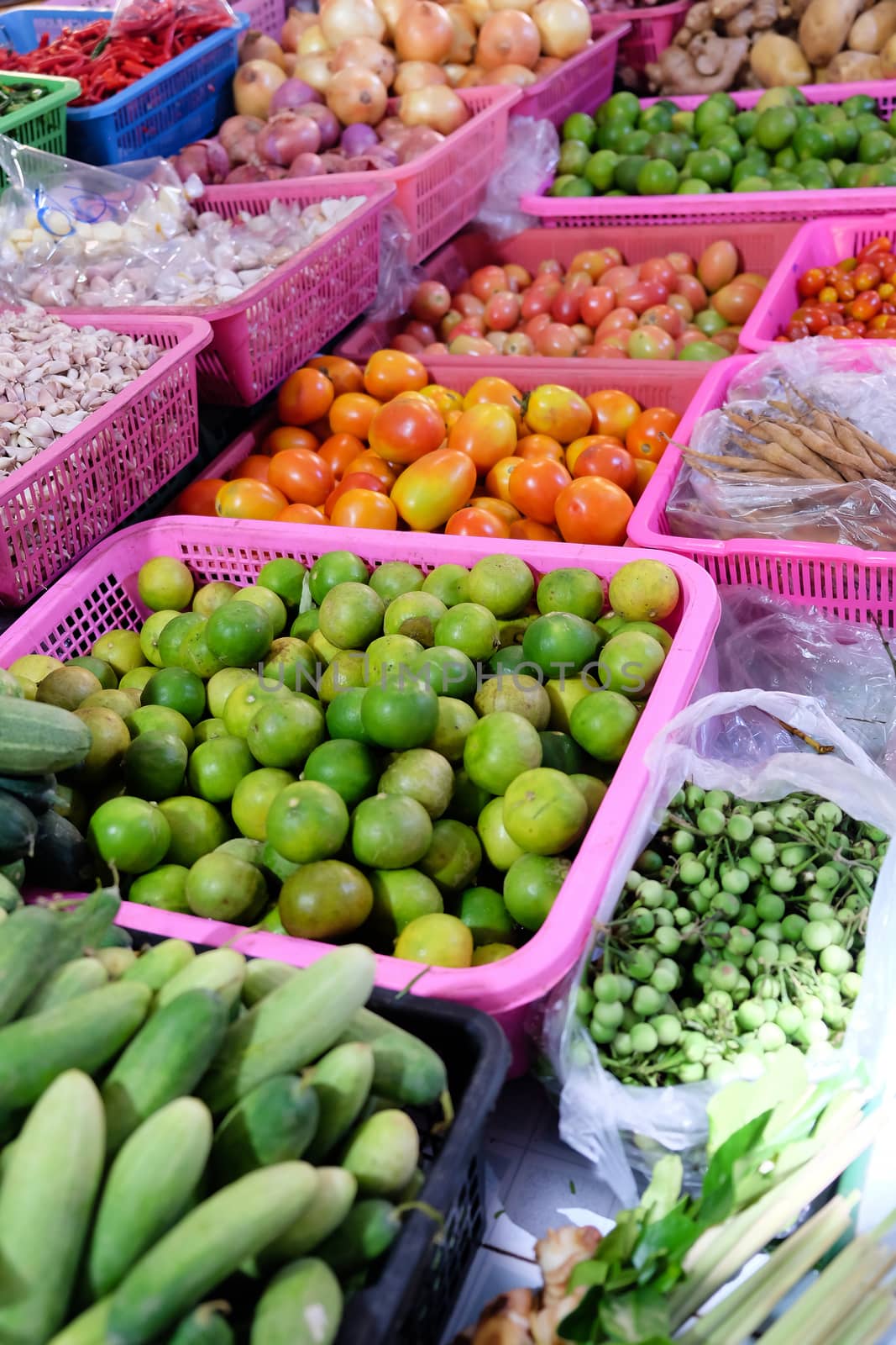 Image of Fresh Ripe Organic Vegetables in local market, Thailand