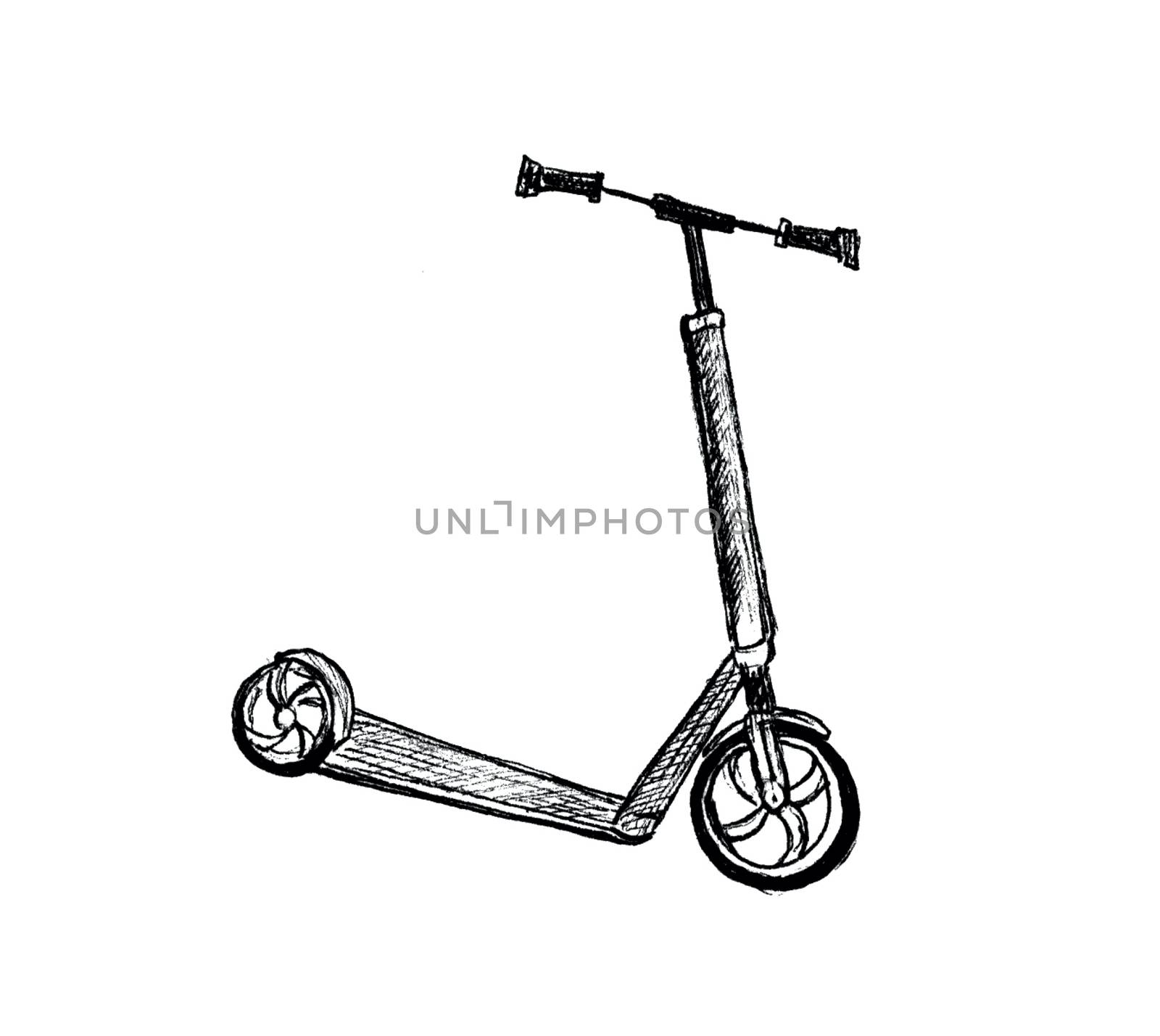 Scooter sketch isolated on white background. Eco alternative transport concept. Han-drawn illustration by sshisshka