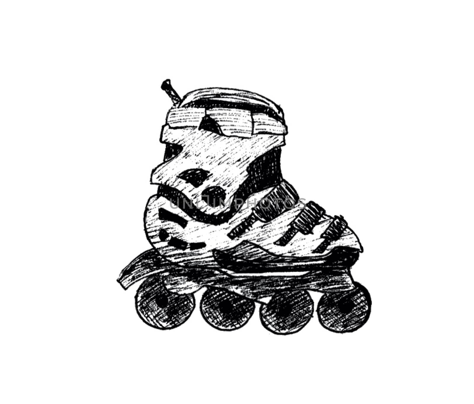 Roller skate. Hand-drawn sketch illustration isolated on white background by sshisshka