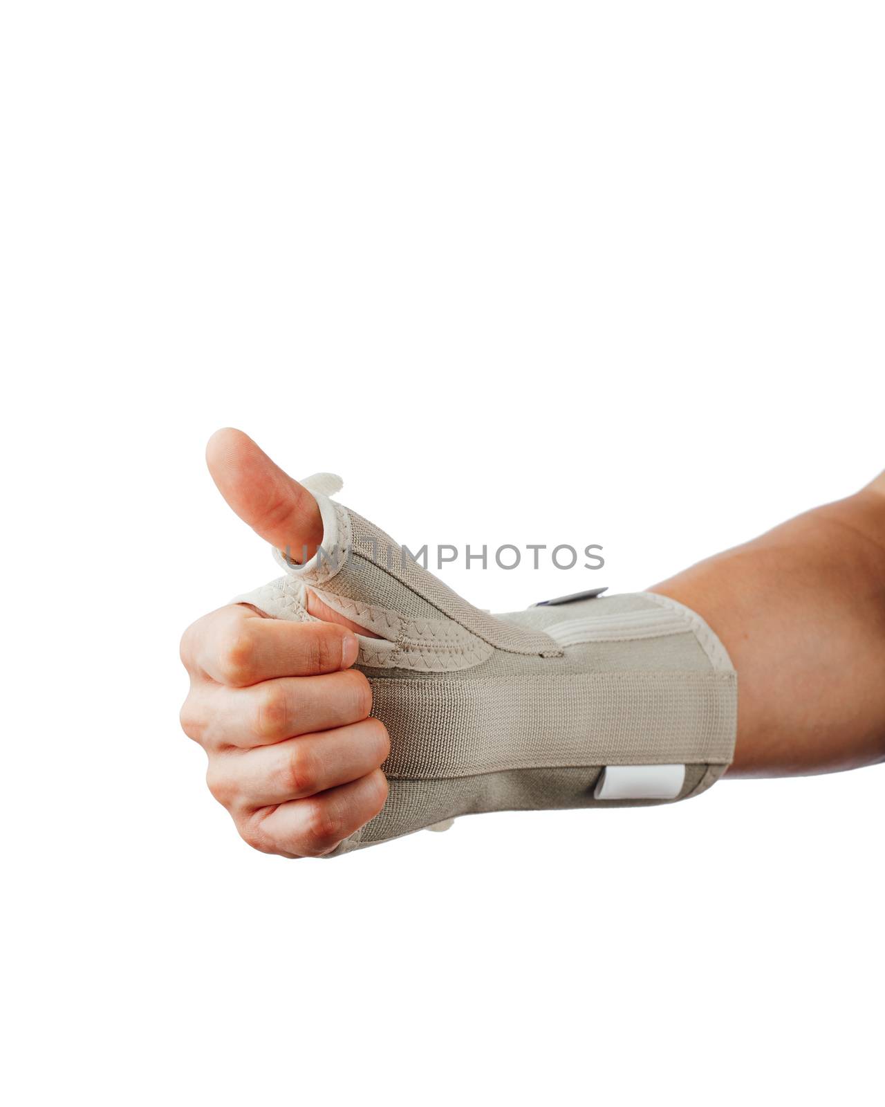 wrist and hand orthotics support for carpal tunnel syndrome healing, isolated on white