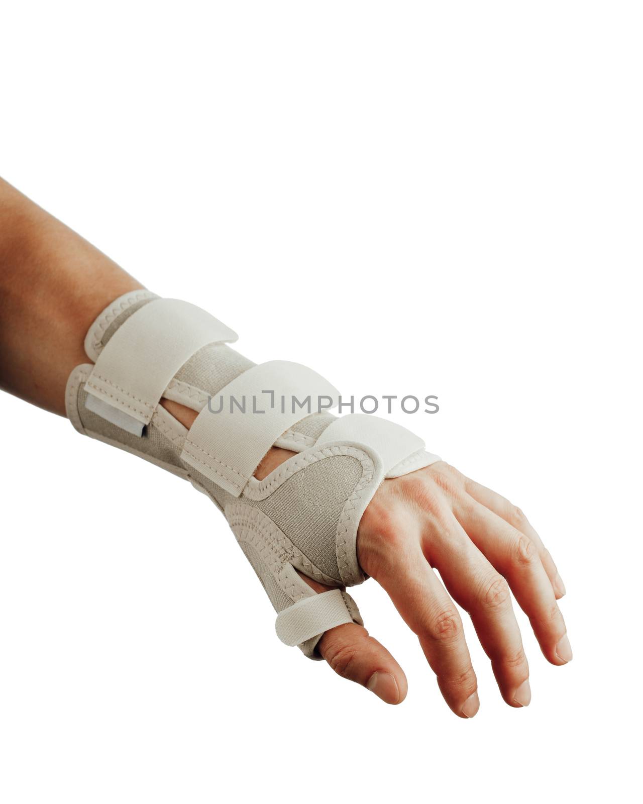 wrist and hand orthotics support for carpal tunnel syndrome healing, isolated on white