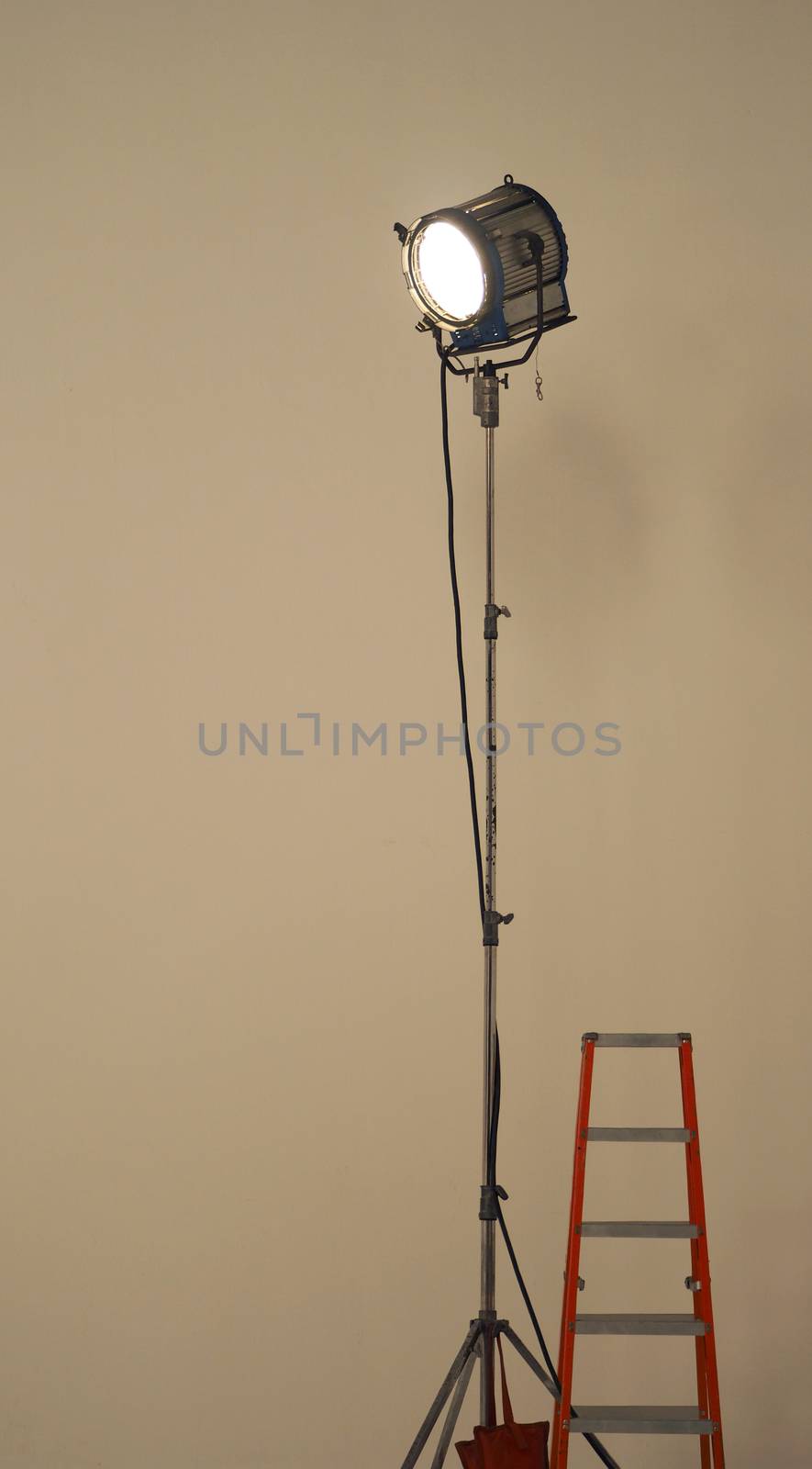 Big LED spotlight equipment for video or movie shooting in studio production.