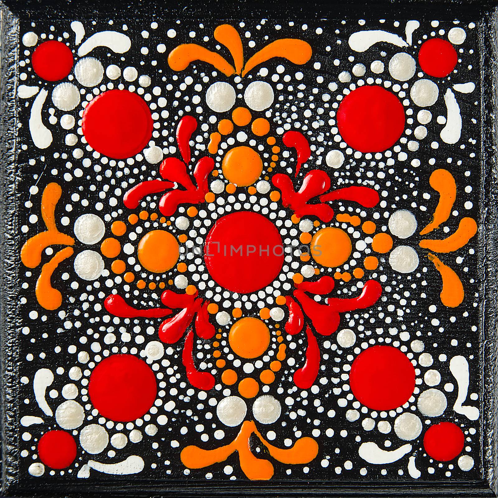 Mandala dot art painting on wood tiles. Beautiful mandala hand p by PhotoTime