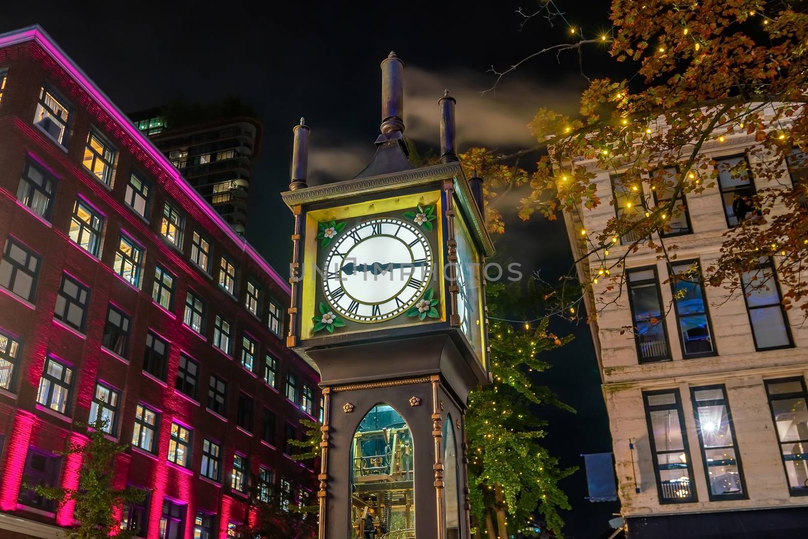 Old Steam Clock in Vancouver's historic Gastown district at nigh by f11photo