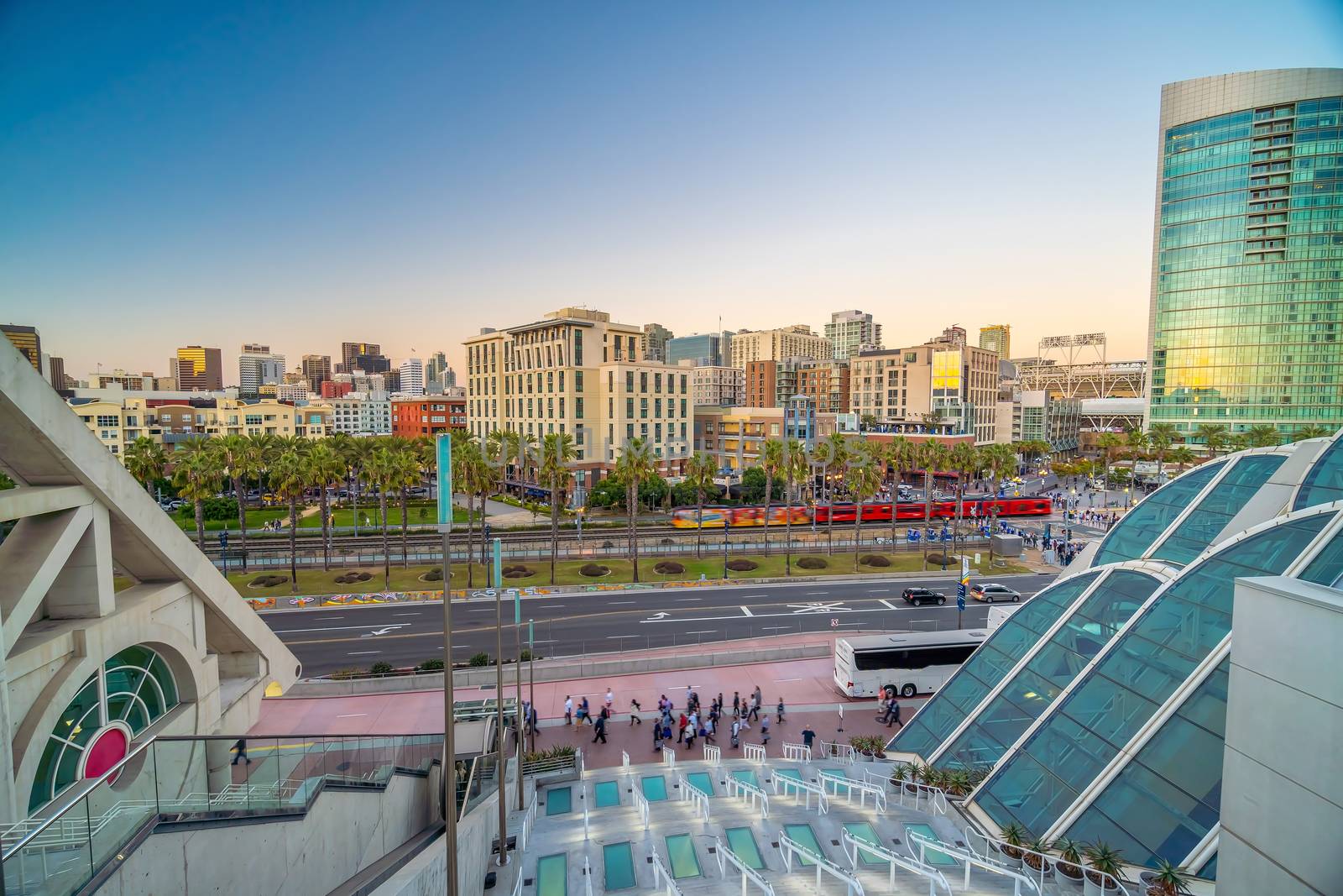 Gaslamp Quarter district at twilight in San Diego, California USA