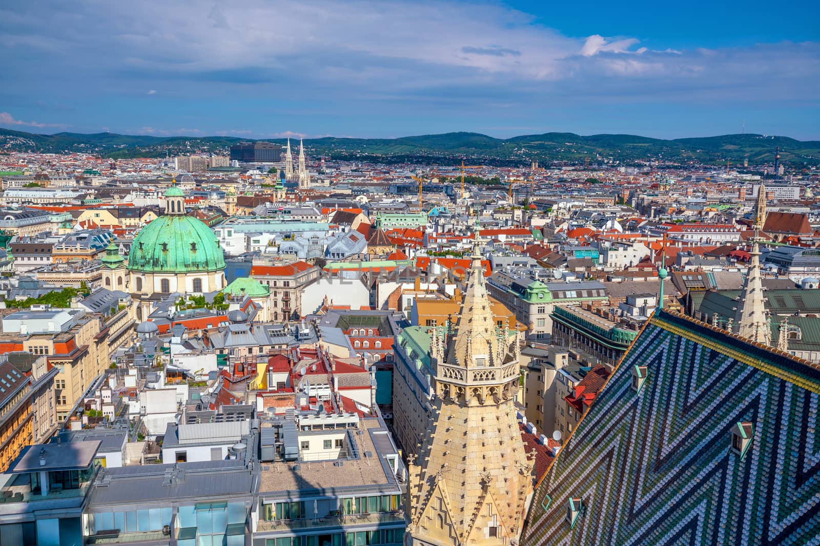 Vienna city skyline, aerial view from above in Austria