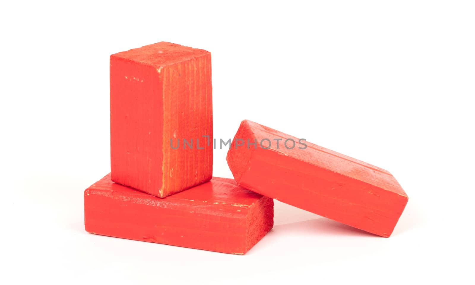 Vintage red building blocks isolated on white by michaklootwijk