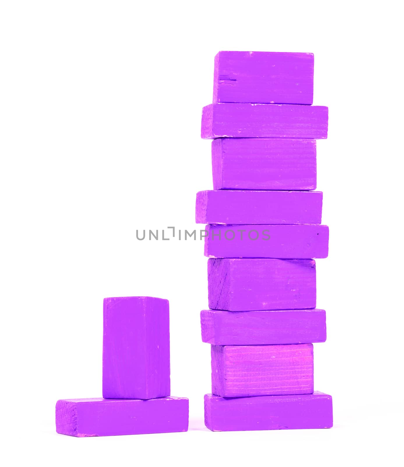Vintage purple building blocks isolated on white background