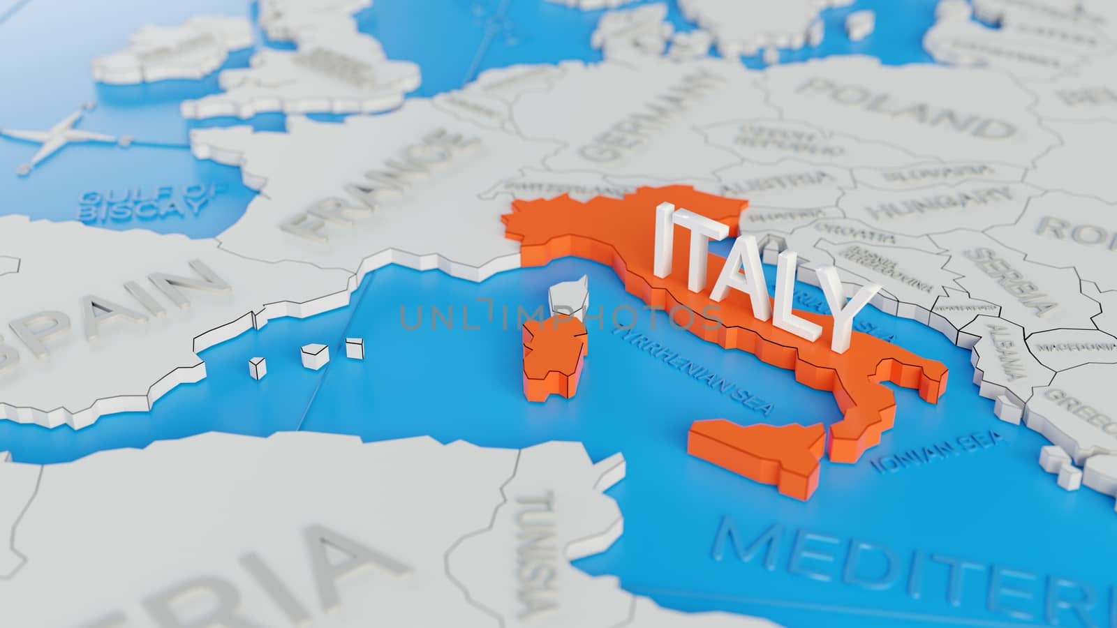 Italy highlighted on a white simplified 3D world map. Digital 3D by hernan_hyper