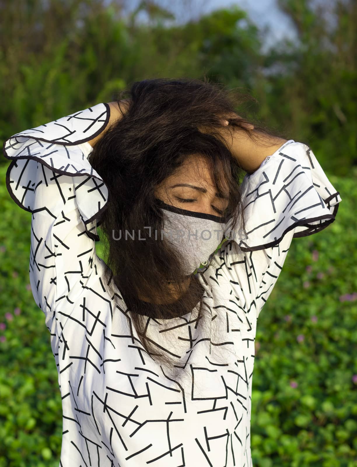 a stylish young girl in a medical brown mask by 9500102400