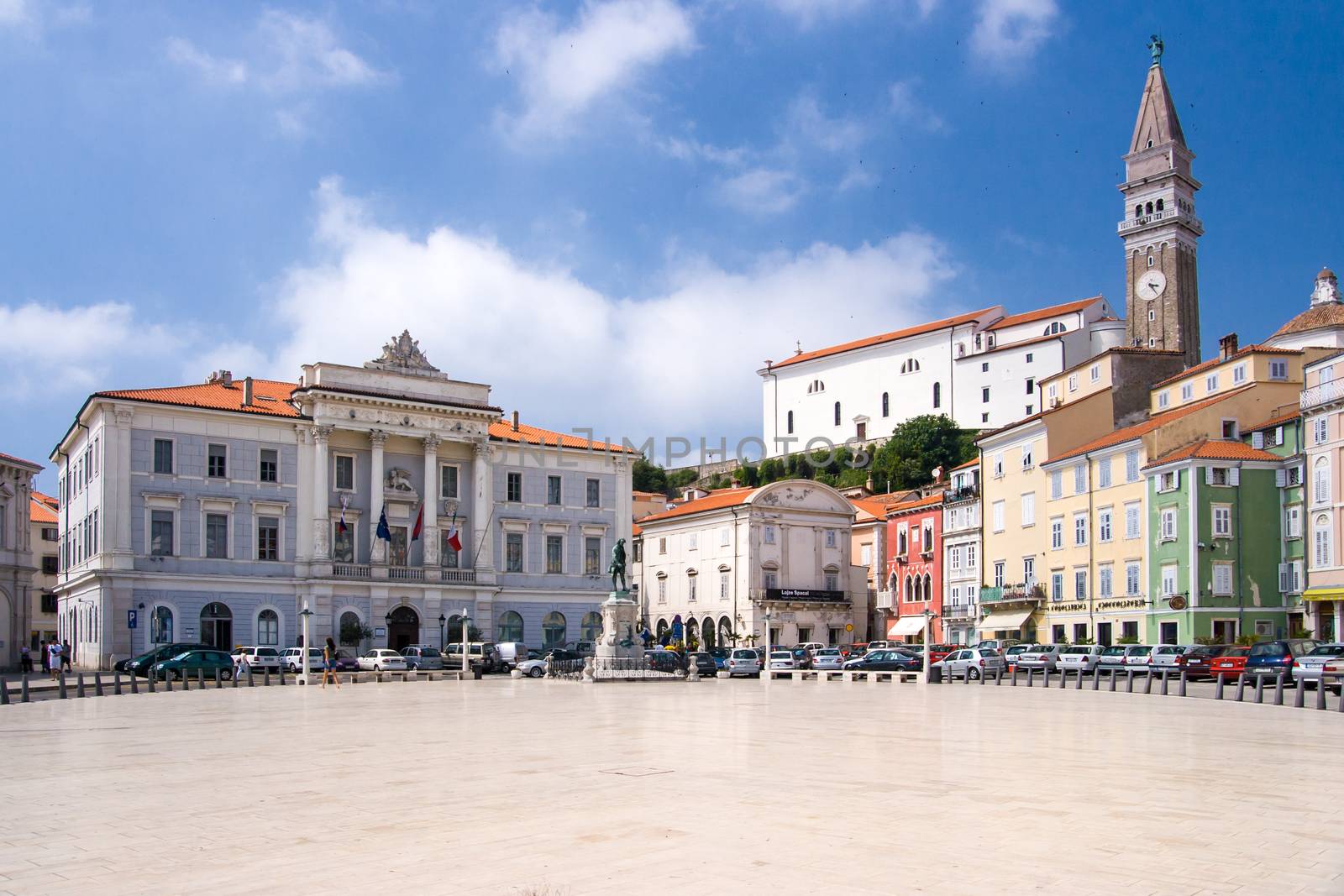 Piran, Slovenia - June 25th 2007: Tartini Square on a hot summer's day in Piran, Slovenia