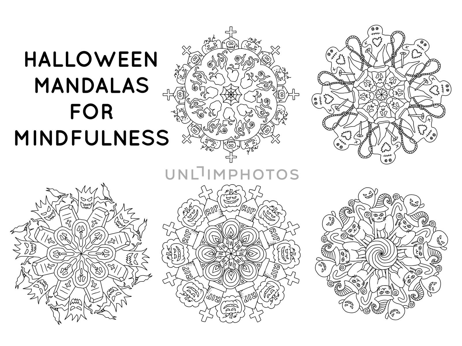 Halloween mandala outline patterns for coloring books