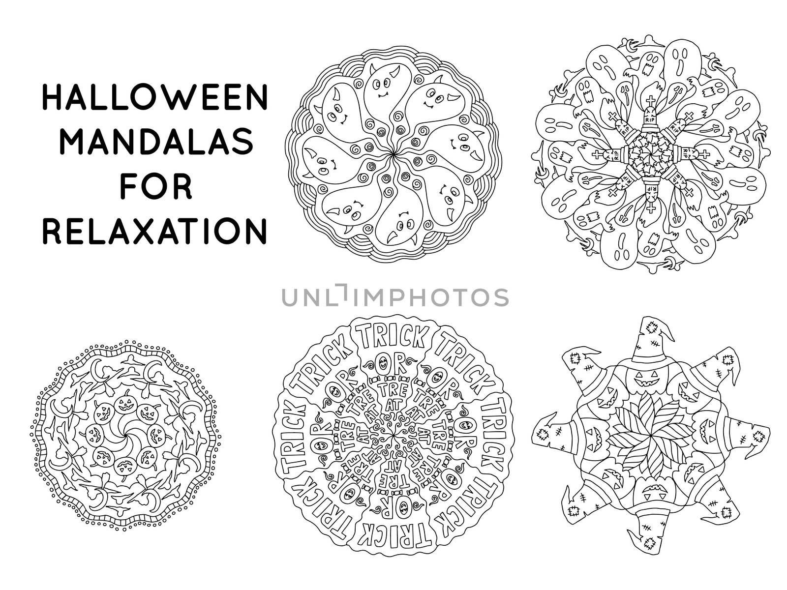 Halloween mandala outline patterns for coloring books