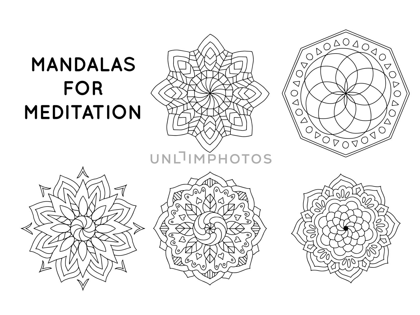 Flower mandala outline patterns for coloring books