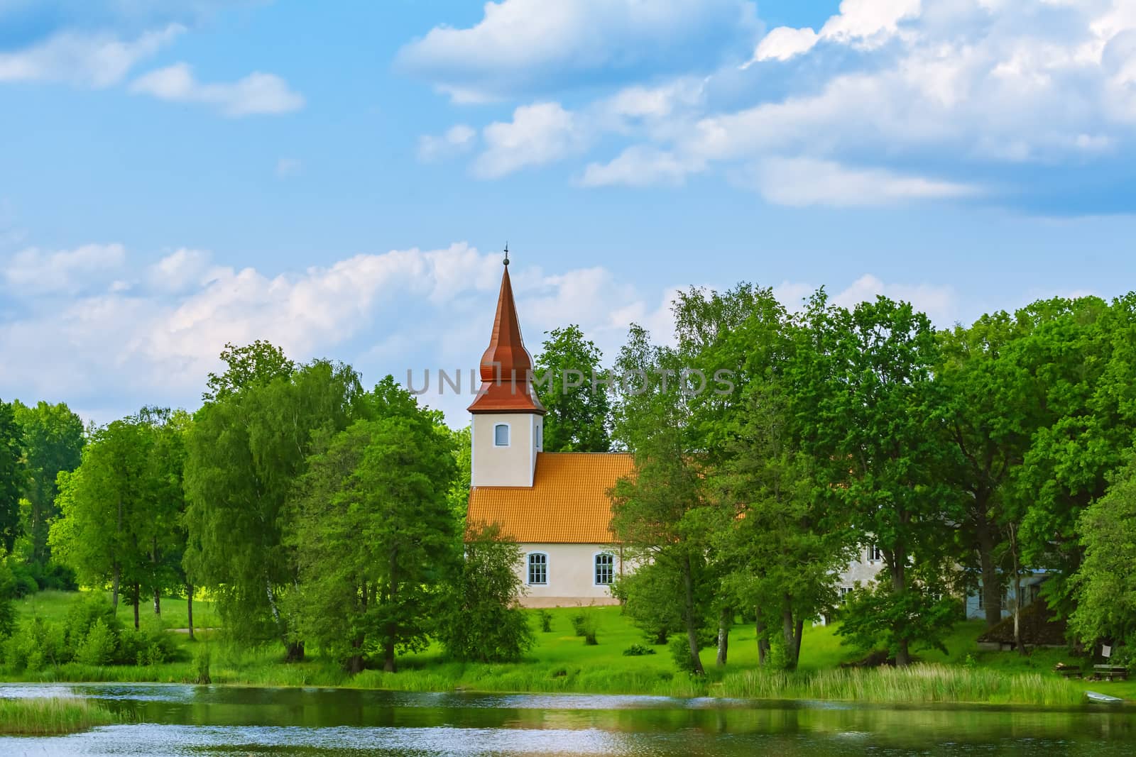 Old church on the bank of the lake