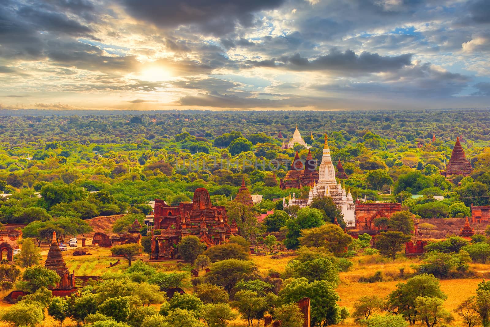 The plain of Bagan at sunset, Myanmar. by COffe