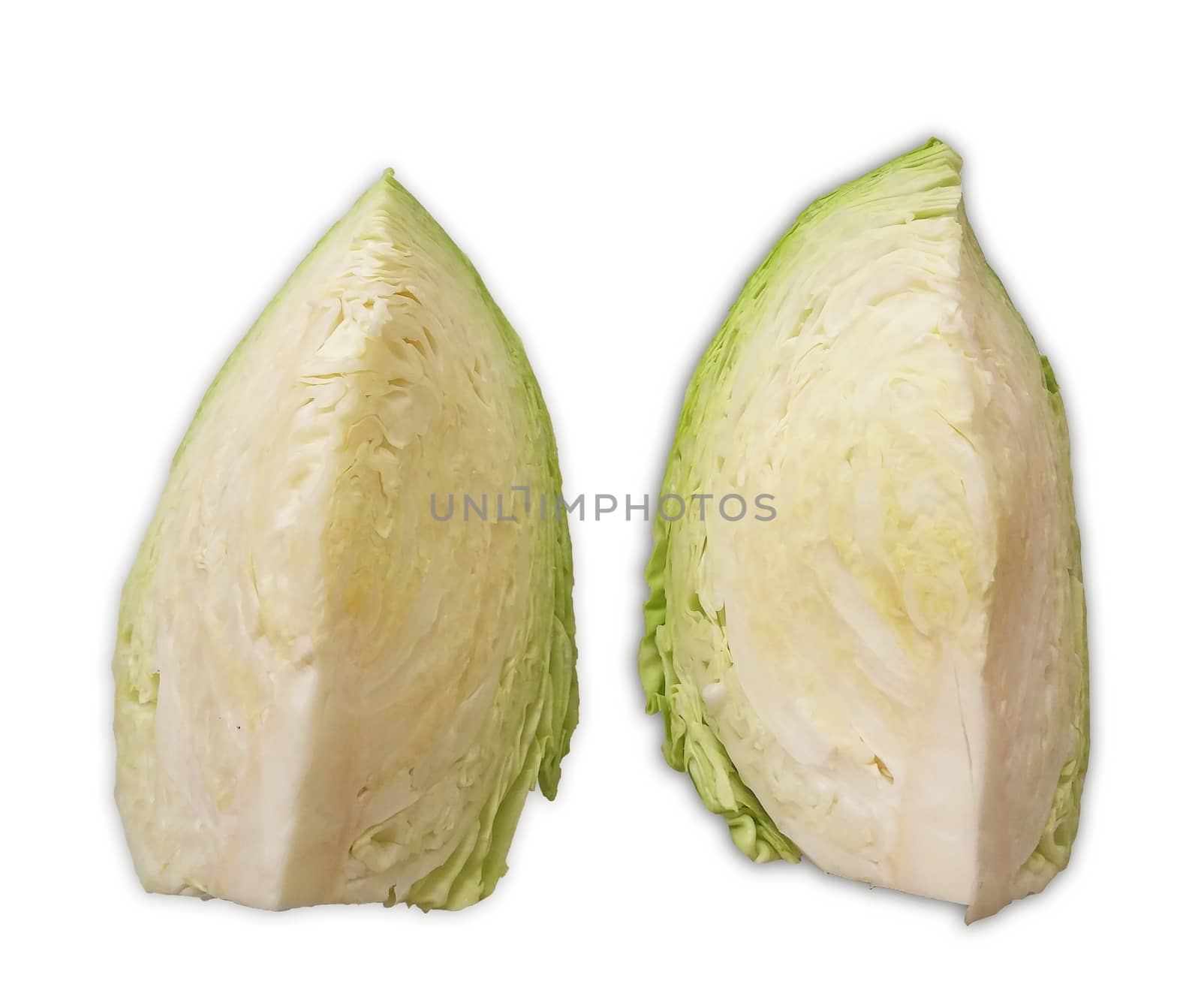 Two pieces of cabbage on a white background