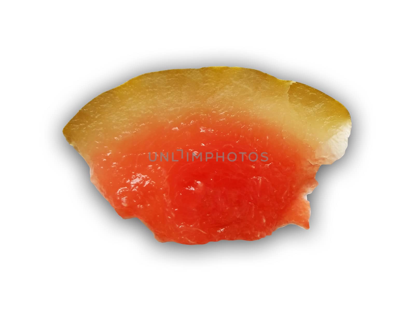A slice of pickled watermelon on white background