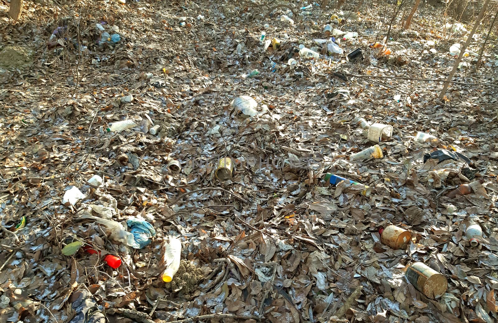 Ecological Disaster, garbage thrown into nature, polluting nature by Mindru