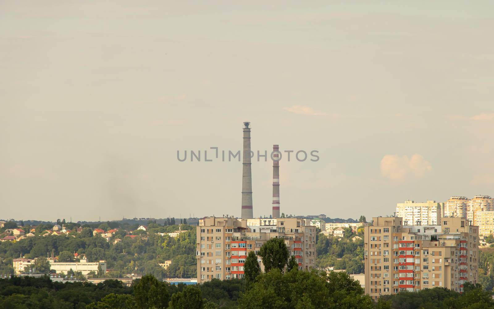 Heat and power factory chimney in the city.
