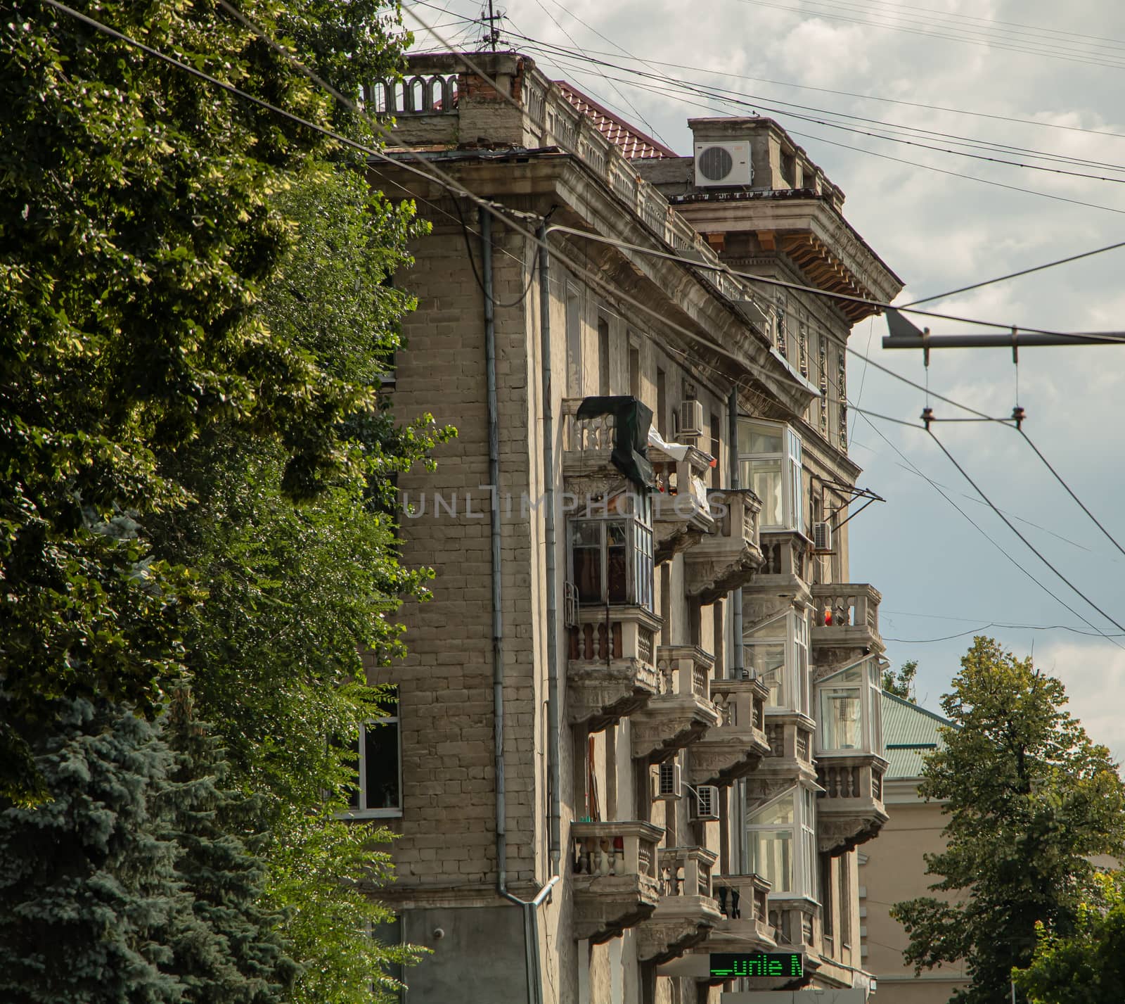 Chisinau, Moldova - July 14 2019. Building with old architecture in downtown.