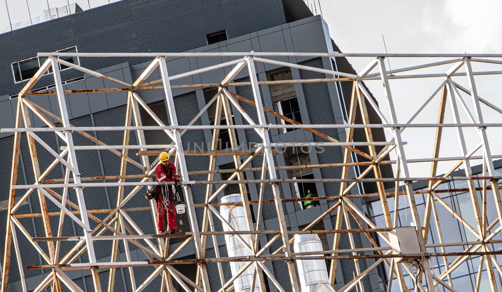 Chisinau, Moldova - July 14 2019. People are working on the roof