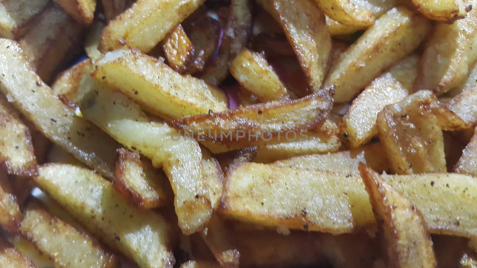 Potato fried or roasted slices on clean background with copy space for text