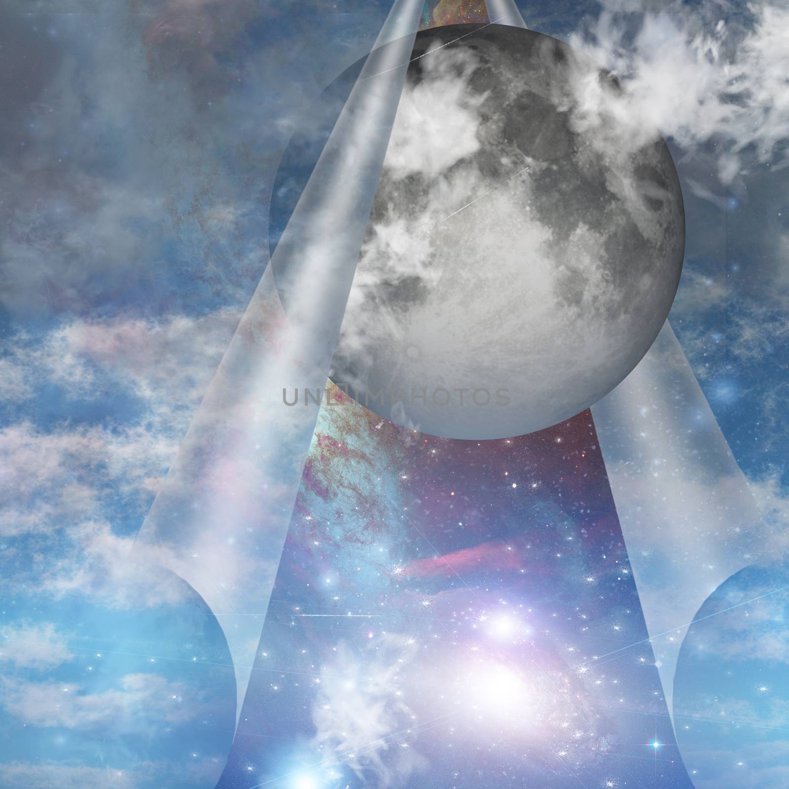 Revealing Moon Sky Curtain. 3D rendering