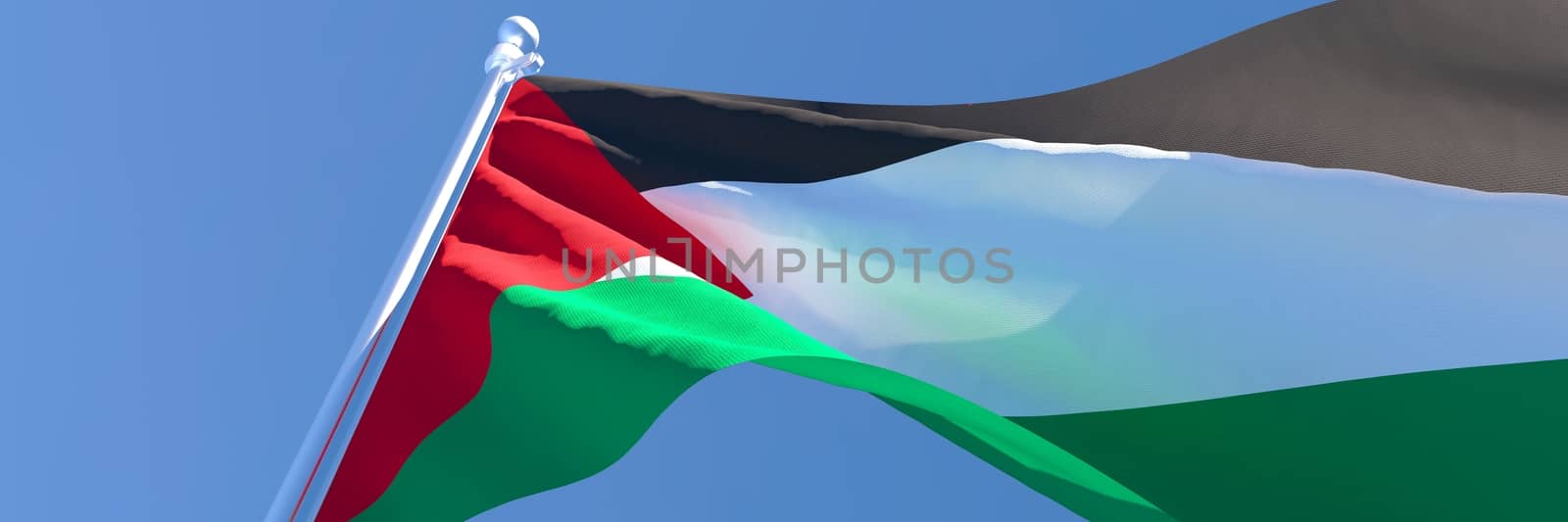 3D rendering of the national flag of Palestine waving in the wind by butenkow