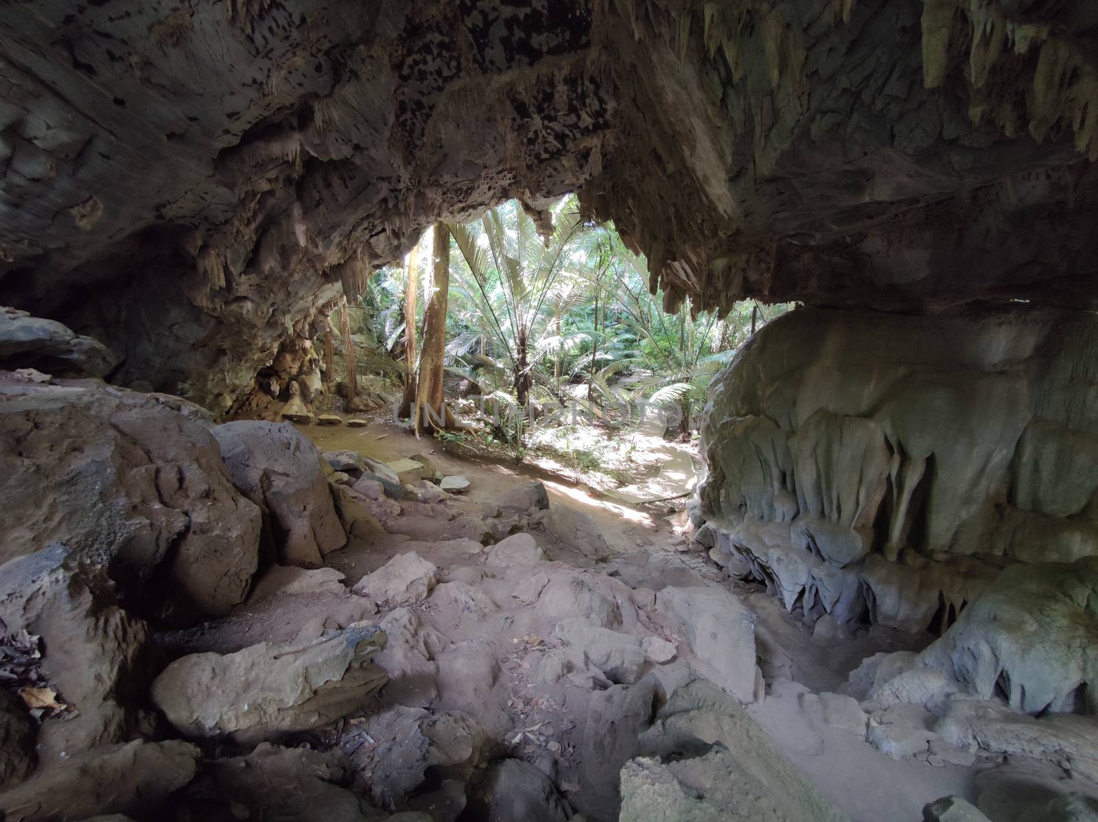 Wondelful limestone cave in day time, Thailand. by tidarattj