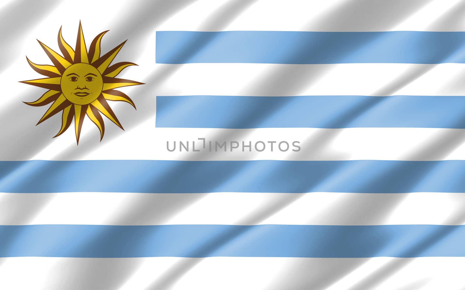 Silk wavy flag of Uruguay graphic. Wavy Uruguayan flag illustration. Rippled Uruguay country flag is a symbol of freedom, patriotism and independence. by Skylark