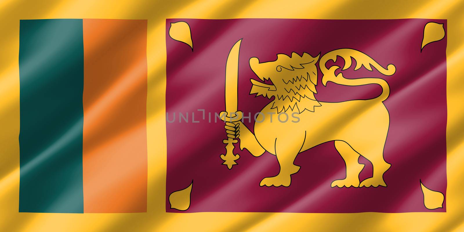 Real size waving Sri Lanka flag illustration. Rectangular Sri Lankan waving flag is a symbol of nation. by Skylark