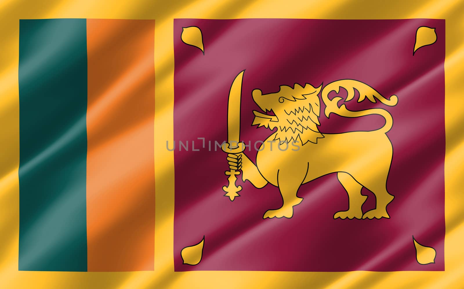 Silk wavy flag of Sri Lanka graphic. Wavy Sri Lankan flag illustration. Rippled Sri Lanka country flag is a symbol of freedom, patriotism and independence.