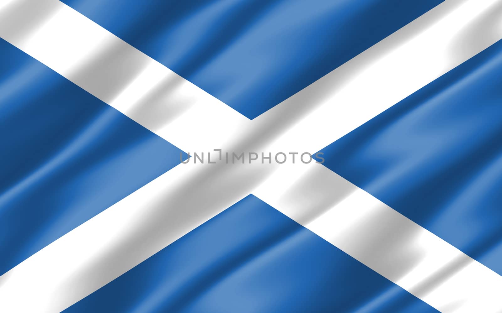 Silk wavy flag of Scotland graphic. Wavy Scottish flag illustration. Rippled Scotland country flag is a symbol of freedom, patriotism and independence. by Skylark