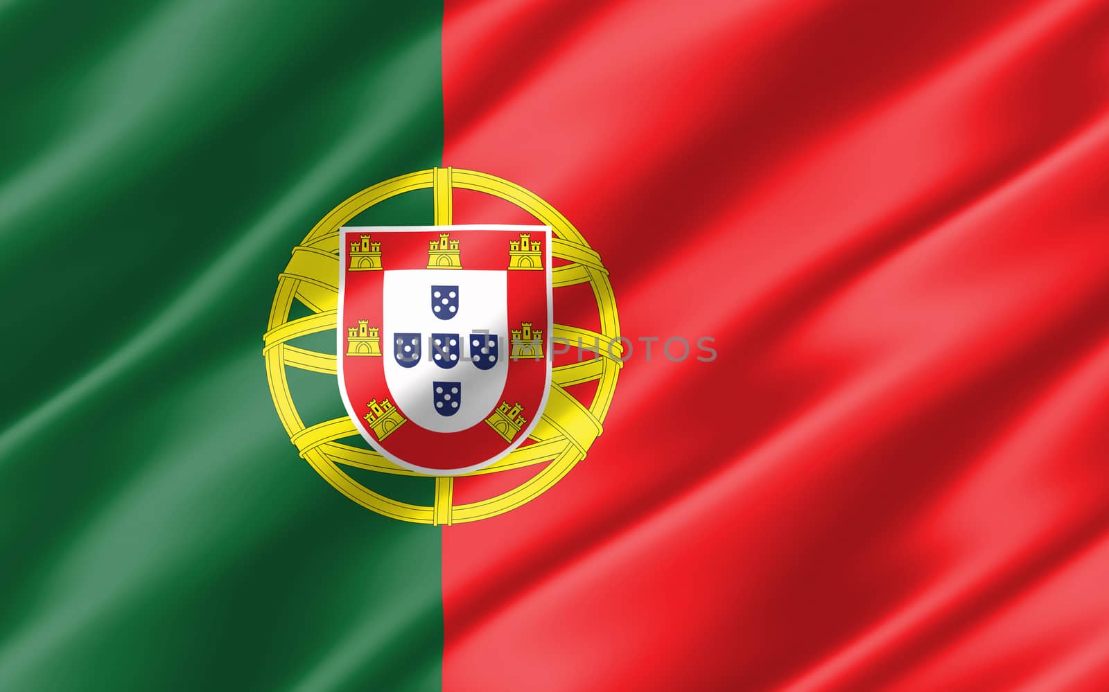 Silk wavy flag of Portugal graphic. Wavy Portugese flag illustration. Rippled Portugal country flag is a symbol of freedom, patriotism and independence.