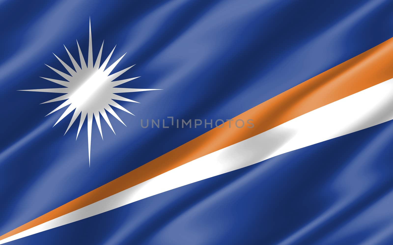 Silk wavy flag of Marshall Islands graphic. Wavy Marshallese flag illustration. Rippled Marshall Islands country flag is a symbol of freedom, patriotism and independence.