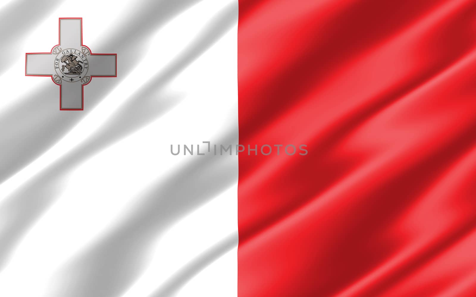 Silk wavy flag of Malta graphic. Wavy Maltese flag illustration. Rippled Malta country flag is a symbol of freedom, patriotism and independence.