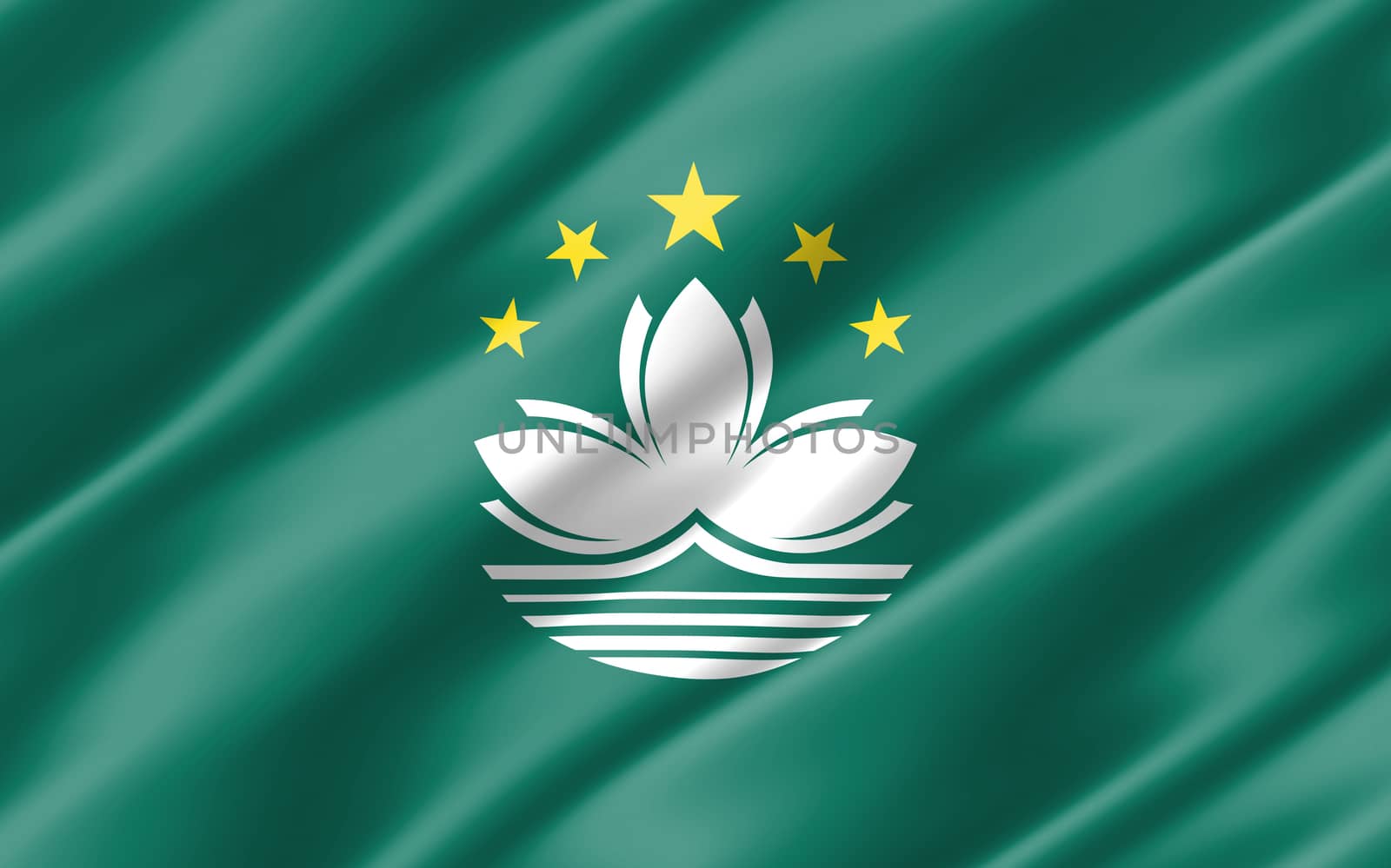 Silk wavy flag of Macau graphic. Wavy Macanese flag illustration. Rippled Macau country flag is a symbol of freedom, patriotism and independence. by Skylark