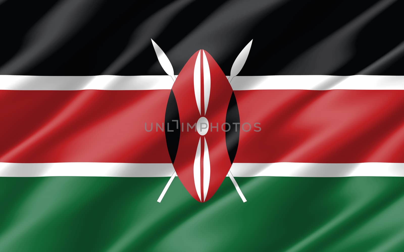 Silk wavy flag of Kenya graphic. Wavy Kenyan flag illustration. Rippled Kenya country flag is a symbol of freedom, patriotism and independence. by Skylark
