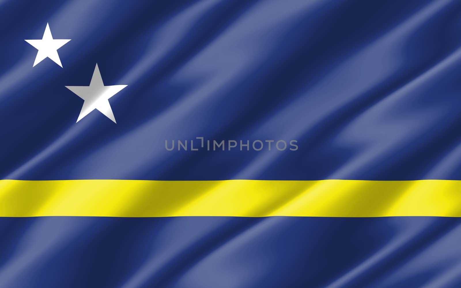 Silk wavy flag of Curacao graphic. Wavy Curacaoan flag illustration. Rippled Curacao country flag is a symbol of freedom, patriotism and independence. by Skylark