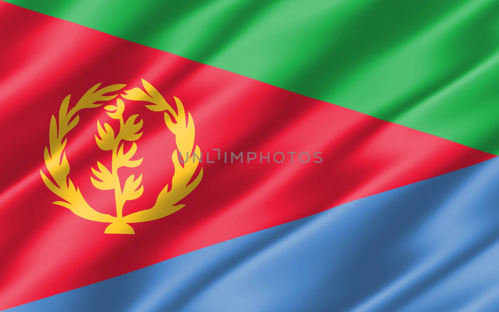Silk wavy flag of Eritrea graphic. Wavy Eritrean flag illustration. Rippled Eritrea country flag is a symbol of freedom, patriotism and independence. by Skylark