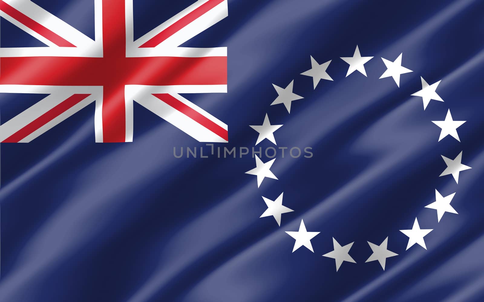 Silk wavy flag of Cook Islands graphic. Wavy Cook Islander flag illustration. Rippled Cook Islands country flag is a symbol of freedom, patriotism and independence. by Skylark