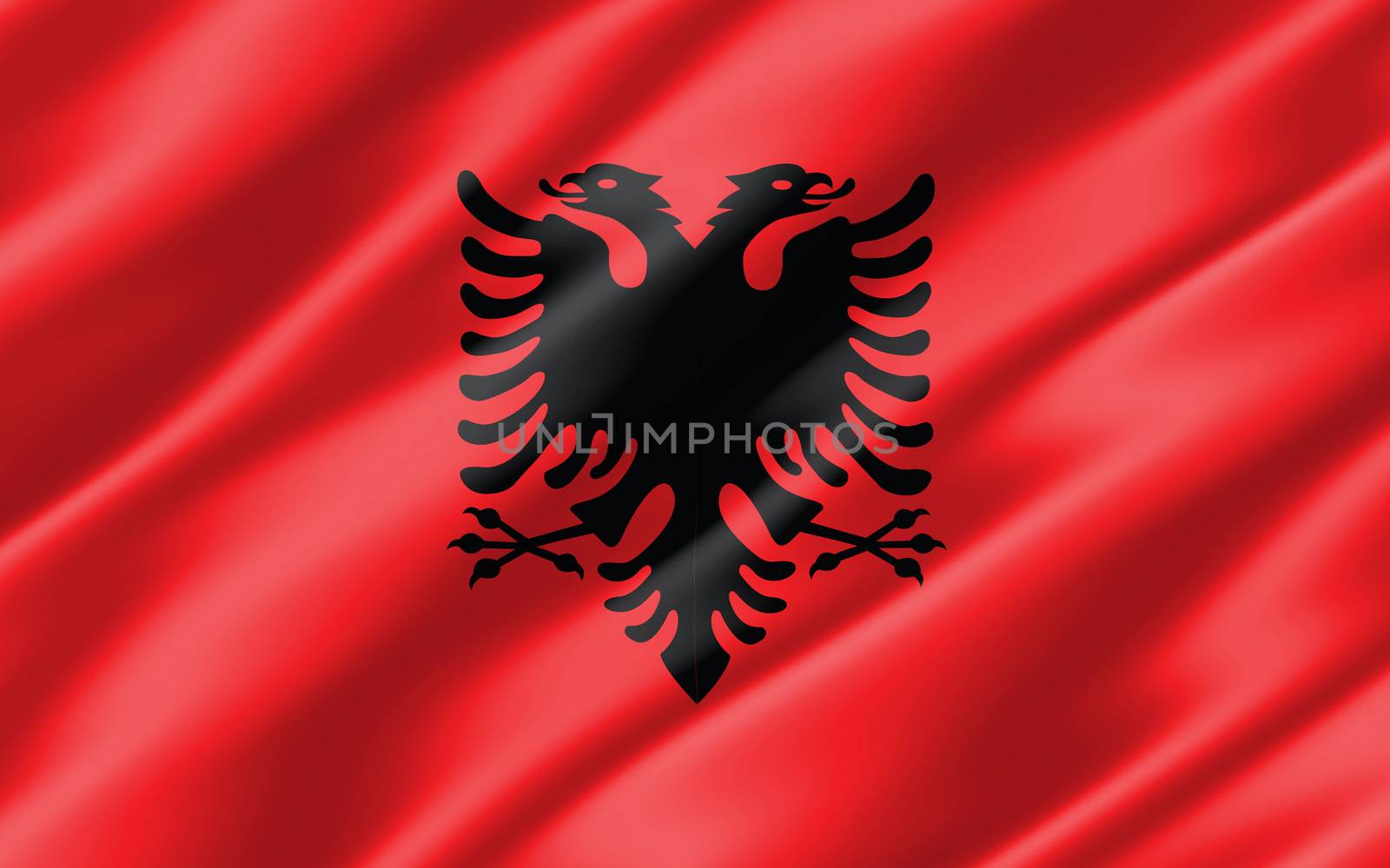 Silk wavy flag of Albania graphic. Wavy Albanian flag illustration. Rippled Albania country flag is a symbol of freedom, patriotism and independence.