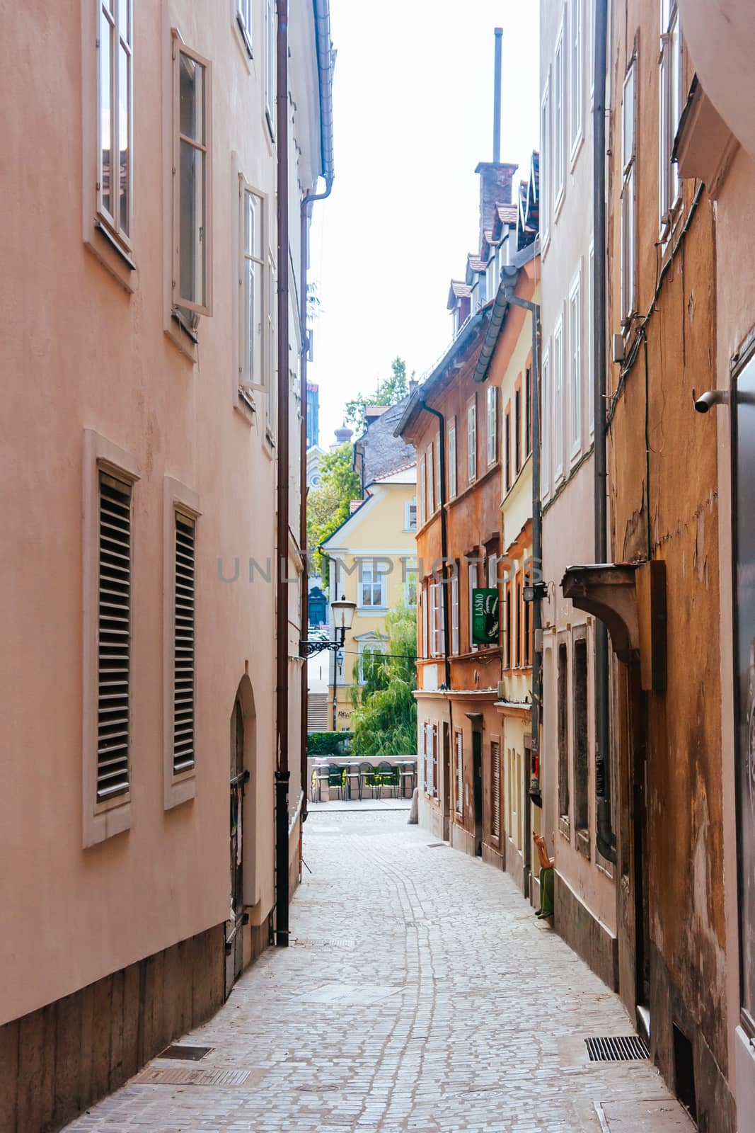 Quaint streets on a hot summer's day in Ljubljana in Slovenia